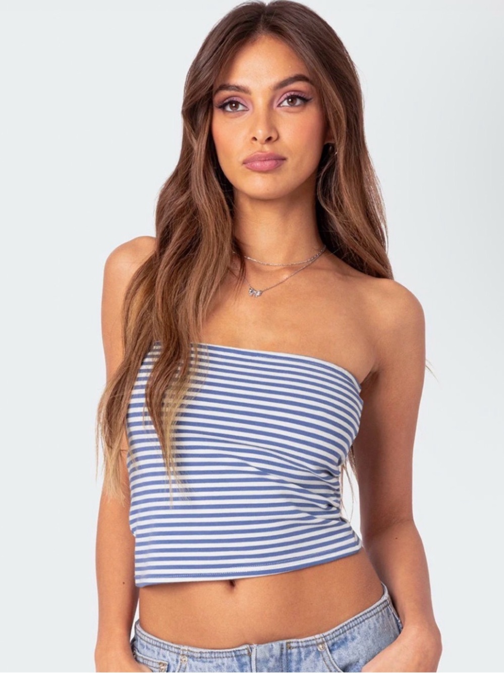 Edikted white and blue “Lilah striped tube top” - size small